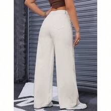 Women's Loose Fit Pocketed Straight Leg Casual Denim Jeans - Apricot - View 2