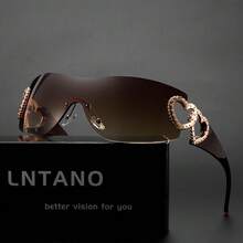 Y2K Style Frameless Fashion Glasses With Double Heart Detail, Metal Frame And PC Lenses - Women'S Fashion Ornamental Glasses, Metal Frame Fashion Glasses |   YK Fashion Glasses |   Polycarbonate Lenses - Hồng - Xem 4