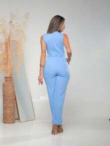 Women's Tailored Jumpsuit With Button At The Front C3154 - Baby Blue - View 2