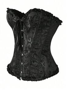 Women's Vintage Overbust Corset Top Gothic Lace Up Sexy Floral Boned Corset Overbust Body Shaper Slimming Waist Trainer Bustier Shapewear Lingerie Bodyshaper Corsets Top - Black - View 2