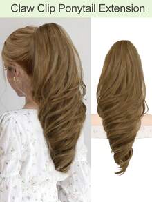 马尾辫接发，18 英寸波浪爪夹接发，适合女性，轻盈蓬松的合成纤维马尾辫假发，自然柔软，易于佩戴 - 彩色 - 查看 16