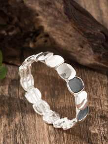 Cring Coco Vòng tay hợp kim kẽm đàn hồi phong cách tối giản cổ điển thanh lịch dành cho nữ - Thiết kế hình bầu dục mạ vàng KC bóng & mờ, đa năng để đeo hàng ngày, sự kiện trang trọng, quà tặng tinh tế - Màu Khaki - Xem 15