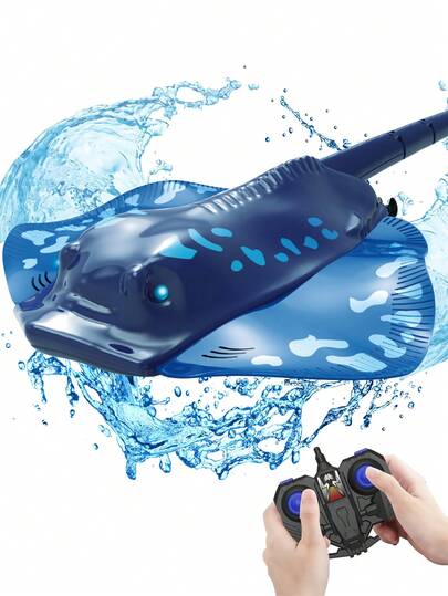 1pc Remote Control Manta Ray Boat, Realistic Manta Ray Design, Suitable For Children 6+ Years Old Pool Toy, 2.4GHz RC Boat, Devil Ray Water Toy, Rechargeable Battery, Suitable For Lake, Bathroom, Outdoor Pool, Summer Games, Gift For 8-12 Years Old Boys & Girls For Christmas, Halloween, Easter, Birthday