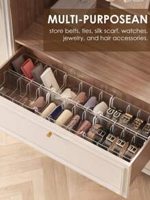 2 件装亚克力腰带收纳盒，适用于衣柜和抽屉 - 带可调节 3 个隔层和可堆叠设计，衣柜和抽屉收纳，用于存放领带、皮带、珠宝 - 彩色 - 查看 10