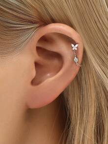 1piece 925 Sterling Silver Chain Earring Jacket Fringe Dangle Chain Charm Accessory Convertible Chain Earring Chain Attachment Chain Connector Piercing,Suitable For Women, Girls, And Men For Daily And Party Wear - Silver - View 5