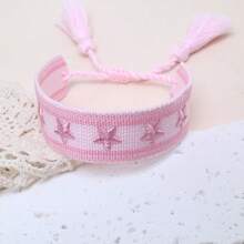 1 pieza Brazalete trenzado con decoración de estrella hecho a mano, diseño de bordado creativo, adecuado para fiestas, playa, viajes, regalo para amigos, familia, compañeros de clase - Rosa Pálido - Ver 4