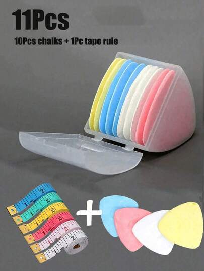 Set de 16 piezas: 10 tizas de sastre borrables y 6 reglas de cinta métrica, tiza para costura, lápices de tiza de colores borrables, marcadores de colores borrables, ideales para costura, bordado, maquillaje y marcado, accesorios de herramientas de costura