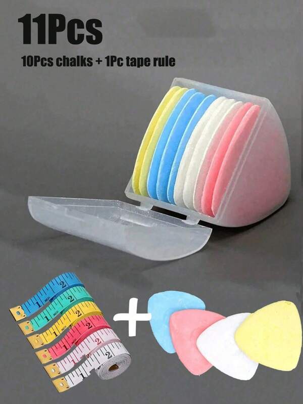 16Pcs/Set 10Pcs Erasable Tailors Chalk & 6Pcs Tape Rule, Sewing Chalk,Erasable Colored Chalk Pencils, Erasable Color Markers, Ideal For Sewing,Needlework Embroidery, Makeup And Marking,Sewing Tool Accessories