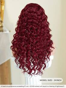 7JHH WIGS 24英寸惊艳蓬松卷曲红色假发，女士款 - 长款蓬松深波浪酒红色假发，带刘海，采用耐热合成纤维制成，适合日常佩戴、音乐节庆典派对角色扮演 - 服装假发配饰 - 毕业礼物 - 酒紅色 - 查看 4