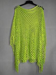 1 pieza Cárdigan tipo alas de murciélago delgado, con decoración de flecos calados, protección solar talla grande para cubrir vestidos de verano - Multicolor - Ver 28