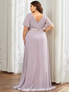 加大码优雅V领褶皱胸围伴娘礼服奶油黄色正式礼服，适合秋季派对