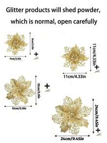 2pcs/6pcs/10pcs Glitter Poinsettia Flowers, Multi-Color Artificial Poinsettia For Christmas Tree, Wreaths And Holiday Decorations (With Clips), Christmas - Gold - View 5