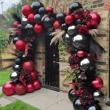 133Pcs Black Red Balloons Thick Double Stuffed Black Burgundy Balloon Garland Arch Kit For Gothic Vampire Till Death Do Us Rip To Twenties Halloween Birthday Party Decorations Home Decor Room Decor Halloween Decor - Multicolor - View 6