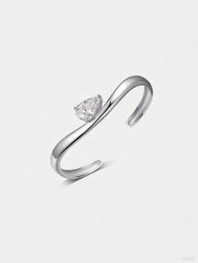 1pc Fashionable European-American Simple Copper Cubic Zirconia Adjustable Bangle Bracelet, Unisex Couple Daily Commute Accessory, Gifts For Holidays - Gold - View 8