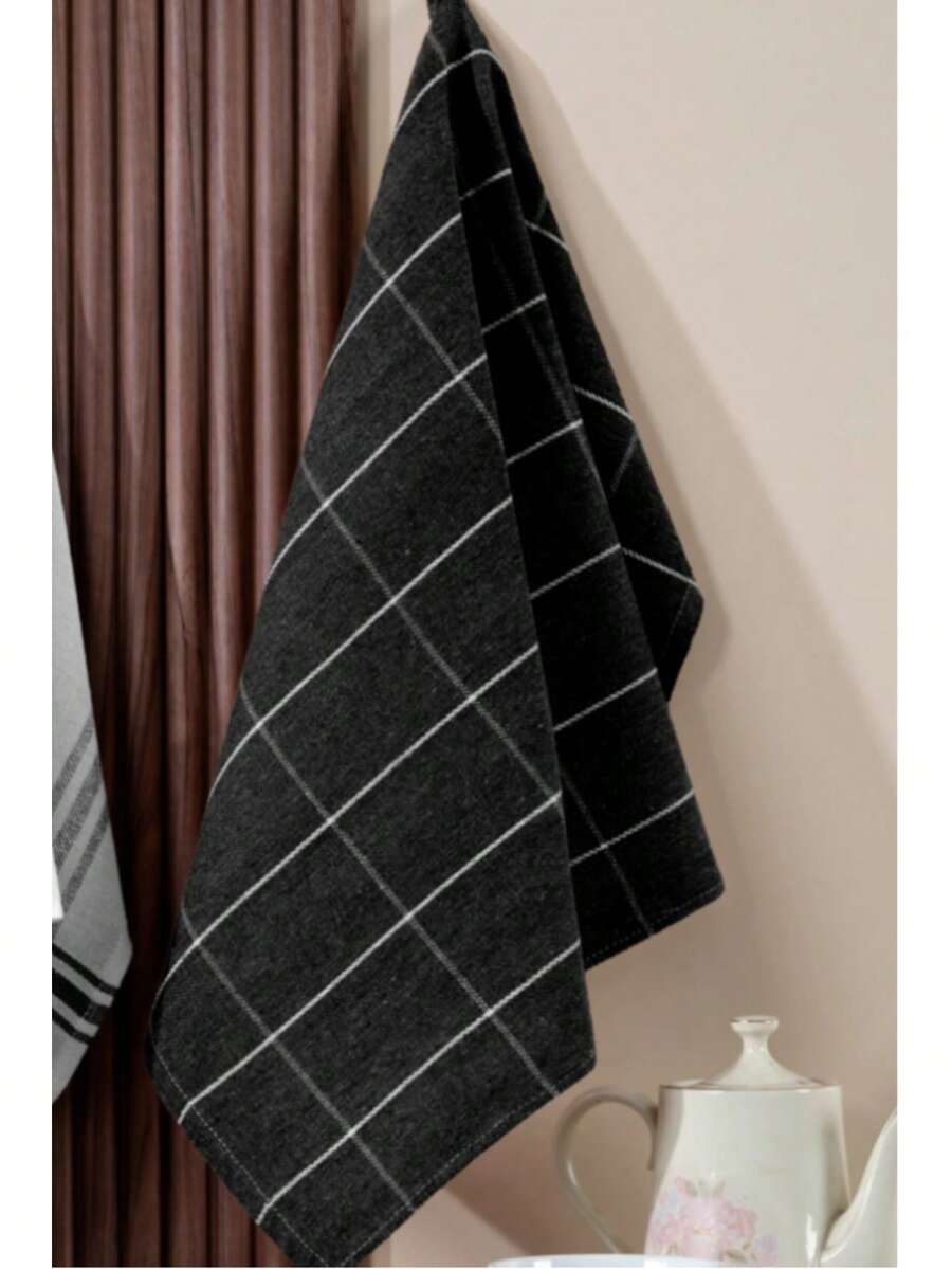 4-delat set med kökshanddukar och servetter – 50x70 cm – 100 % bomull, absorberande, slitstark och maskintvättbar – Tillverkad i Turkiet - Svart - Visa 1