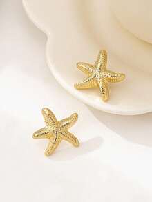 A Pair Of Stylish, Elegant And Simple Starfish Earrings - 金黃色 - 查看 3