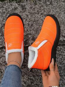 Nuevas botas de nieve de forro polar para mujer, Otoño/Invierno 2025, Zapatos cálidos de varios colores con cierre deslizante, Calzado casual grueso para exteriores - rojo anaranjado - Ver 4