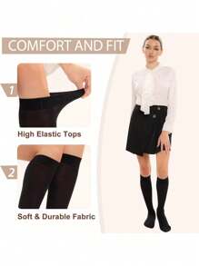 (2pairs)Women's Knee High Socks Ladies Nylon Long Socks 2pairs Semi Opaque Trouser Socks Knee Stockings, Y2k, Cozy Socks - Multicolor - View 8