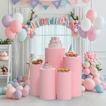 1 Bộ vỏ chân đế hình trụ trơn, tay áo trụ đàn hồi bằng vải thun cho tiệc cưới, trang trí bàn tráng miệng, phù hợp với bàn hình trụ, thích hợp làm đạo cụ đám cưới, bàn bánh kẹo, tiệc sinh nhật, sự kiện Giáng sinh, mọi mùa (không bao gồm khung) - Nhiều màu - Xem 2