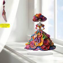 2D Bohemian Style Crystal Skull Statue - Vibrant Floral And Skull Design, Multipurpose Tabletop Decor For Living Room, Bedroom Or Office, Unique Home Gift - 6.3x7.9 Inches, Boho Room Decor | Lively Skull Design | Intricate Craftsmanship, No Power Required - Multicolor - View 5