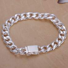 925 Sterling Silver Plated 10mm Square Clasp Bracelet, Charming Party Gift & Wedding Fashion Jewelry For Women - Silver - View 6