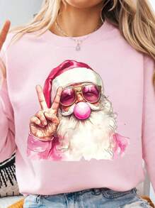 Funny Santa Claus Christmas Blowing Bubble With Sunglasses DIY Iron-On Heat Transfer Sticker Decal Patch, Suitable For T-Shirts, Sweatshirts, Fabric, Pillowcases, Canvas Bags And Clothing Decoration, Xmas Merry Christmas New Year Retro Holiday Party Decor, 10inch