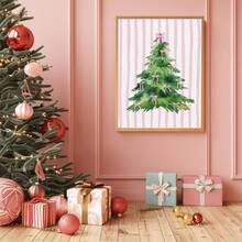 1 buc. Artă de perete de Crăciun, Brad de Crăciun verde vintage cu fundal roz, Decorațiuni de Crăciun roz distractive, Artă festivă, Descărcați acum Potrivit pentru camere de copii, creșe, dormitoare de petrecere pentru băieți și fete, decorațiuni pentru sălile de clasă de grădiniță, Impermeabil. Tapet decorativ pentru tăblia de pat, Decorațiuni de petrecere, Cadouri
