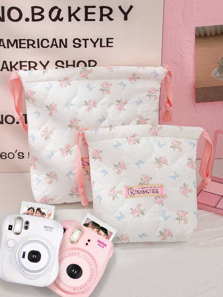 1Pc Bow Flower Quilted Drawstring Camera Bag CCD Storage Bag Camera Case Soft Material Anti Fall And Dust-Proof Small Bag Camera Pouch, Suitable For Black Card Camera Storage, Simple And Portable, Anti Fall, Anti Scratch, Multi-Purpose Outdoor Use, Camera Accessory Travel Essentials Birthday Gifts Bridesmaid Gifts Mom Gifts Teachers Gifts Valentine's Gifts - Multicolor - View 7