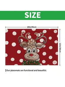 4 pezzi/6 pezzi Tovagliette natalizie rosse con renne e pois, tovagliette termoisolanti in lino, tovagliette da tavola festive per la casa e gli eventi di vacanza 12 in * 18 in / 45 * 30 cm