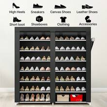 Senmeo Double Row 7 Layer Shoe Cabinet With Dust Cover, Non-Woven Space-Saving Shoe Rack With Large Capacity, Easy To Assemble, Portable Shoe Cabinet, Suitable For Various Scenes Such As Entrance, Storage Rack, Home And Dormitory Storage - màu đen - Xem 7