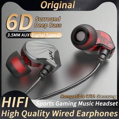 KZ Earphone HIFI 9D Bass Berat 3.5MM AUX/Type-C DAC Chip Digital 7.1 Surround Stereo Earphone In-Ear Berkabel dengan Mikrofon HD Musik Lossless Olahraga Gaming Earbud Kompatibilitas Luas