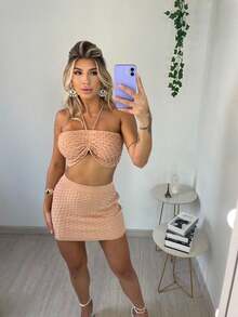 Women's Modal Knit Set With Relief Scales, Top And Skirt, Summer Knit - Desnudo - Ver 1