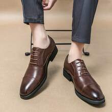 Dress Shoes Men Luxury Business Formal Oxfords Footwear Black Brown Prom Party Fashion Man Wedding Pointed Toe Leather Shoes Office Oxford Shoes Gentleman Work Men's Shoes 2024 New Fashion Party Brock Career Casual Derby Shoes  Casual - màu nâu - Xem 6