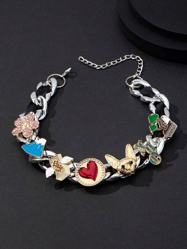 قلادة سلسلة سميكة مزخرفة بالخرز الفريدة من نوعها، قلادة خانق يمكن ارتداؤها من الجنسين