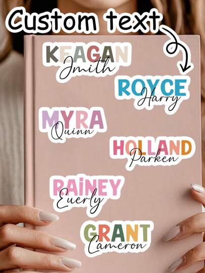 LICVIC Pegatinas personalizadas para botellas de agua, pegatinas holográficas con nombre personalizado, etiquetas con nombre personalizadas, pegatinas con nombre personalizables, regalos de cumpleaños, pegatinas de texto colorido, cuadernos, computadoras, decoración de habitaciones, útiles escolares, resistentes al agua, aniversario, Día del Maestro, escuela, niños, niñas, madres, hogar, mudanza