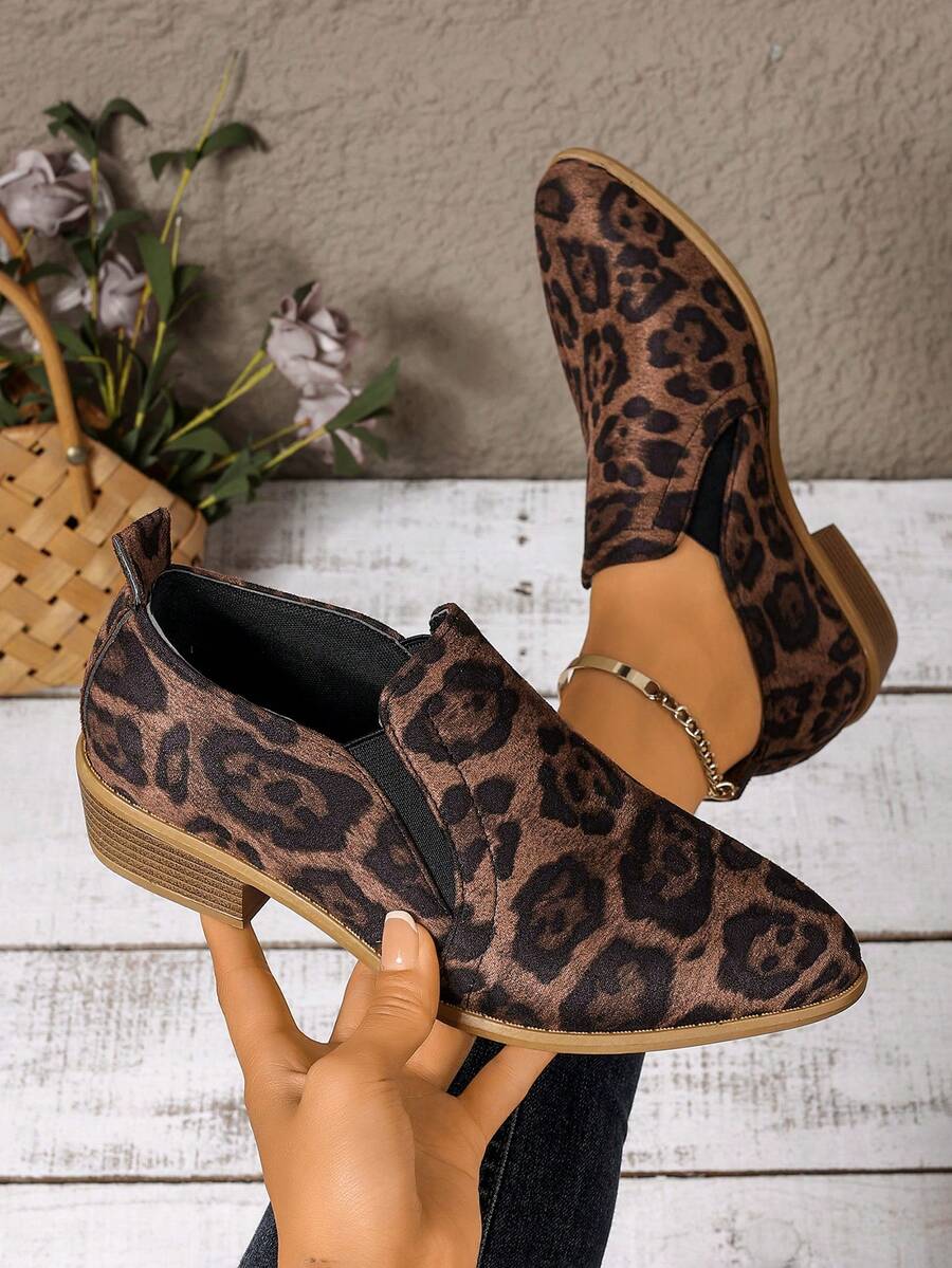 Zapatos de vestir casuales, cómodos y antideslizantes para mujer, con estilo retro británico, punta afilada, tacón grueso, unicolor, elásticos y versátiles - Multicolor - Ver 1