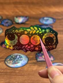 50 piezas de pegatinas láser holográficas impermeables de vinilo para botellas de agua, portátiles, monopatines, scrapbooking, diarios, cuadernos - Multicolor - Ver 4