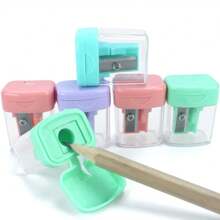 1pc Macaron Color Mini Portable Flip-Top Plastic Pencil Sharpener, Random Style