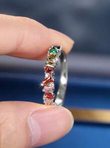 1pc Elegant Rainbow CZ Stone Engagement/Promise Ring For Women