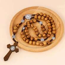 1 件简约金属十字架项链，适合女性日常佩戴 - 木色十字架 - 查看 2