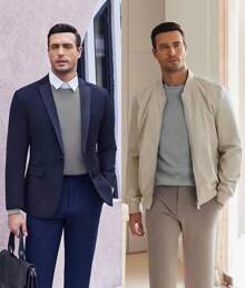 Men's Long Sleeve Shirts Honeycomb Waffle Pullover Sweater Crewneck Thermal Tops Lightweight Undershirts - Light Grey - View 5