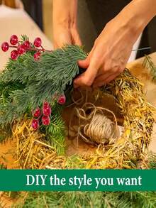 30pcs Christmas Artificial Pine Branches With Red Berries, Faux Norfolk Pine Needles, For DIY Crafts, Wreaths, Home Decor, And Christmas Tree Ornaments, Tabletop Plastic Greenery For Seasonal Fall, Winter, And Holiday Arrangements