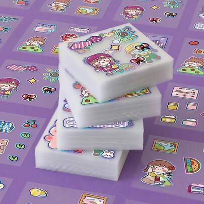 80张/包卡通闪光贴纸，防水PET材质，无残留粘合剂，亮面设计，适用于DIY剪贴簿、手机壳、笔记本电脑、水瓶、滑板、行李箱、头盔装饰