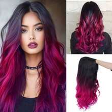 26-30 Inch Rose Pink Ombre Wig For Women - Curly Synthetic Hair With Bangs & Rose Mesh Cap, Heat-Resistant For Daily Wear & Themed Parties - Purple - View 2