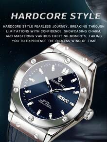 Đồng hồ nam cao cấp chạy bằng pin thạch anh, dây đeo bằng da thật, hiển thị ngày tự động chất lượng cao, chống nước và có dạ quang. - Một kích thước - Xem 7