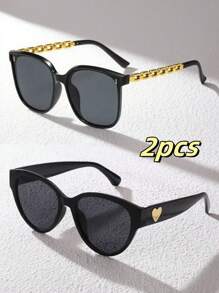 2 件/3 件女士复古方形眼镜，适合日常生活、海滩度假、户外旅行、装饰链、经典黑色、成人派对礼物、节日配饰、基本秋冬女装、商务休闲礼物、海滩配饰