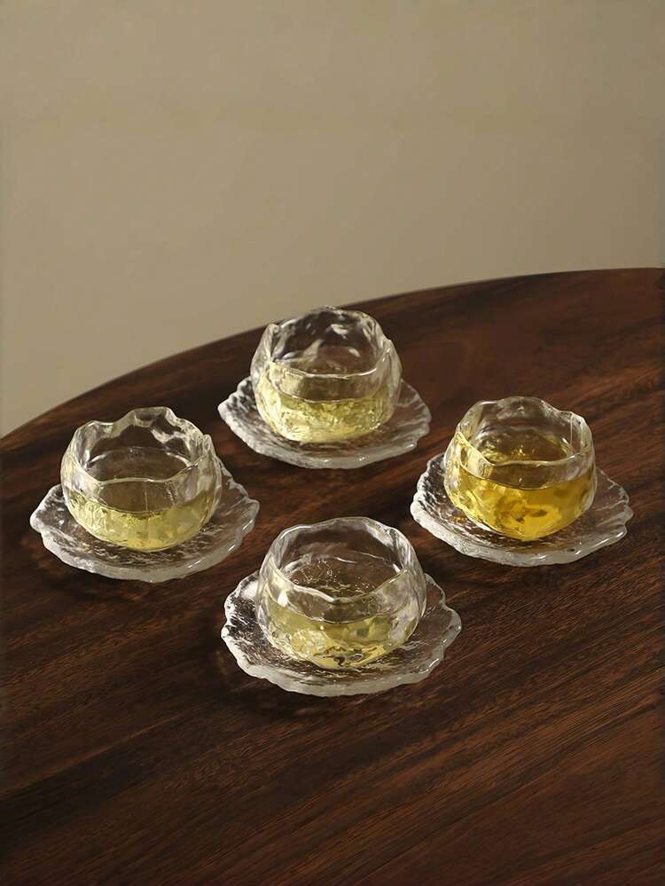 1 套简约优雅茶艺哑光奶玻璃茶杯、茶碟和茶盘，精致玻璃器皿茶具' - 磨砂白(杯子加碟子) - 查看 10