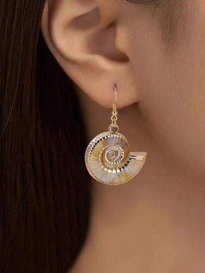 French Vintage Seashell Earrings For Women, Natural Mother Of Pearl Luxury Design Earrings, Summer Beach Vacation High-End Niche Earrings