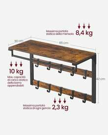 VASAGLE Clothes Hooks - Brown - View 6