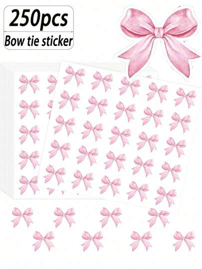 250张粉色蝴蝶结贴纸，水彩蝴蝶结贴纸，自粘蝴蝶结纸贴纸，可爱女孩贴纸，适用于卡片、信封、礼品包装、礼品、结婚贺卡以及节日DIY装饰
